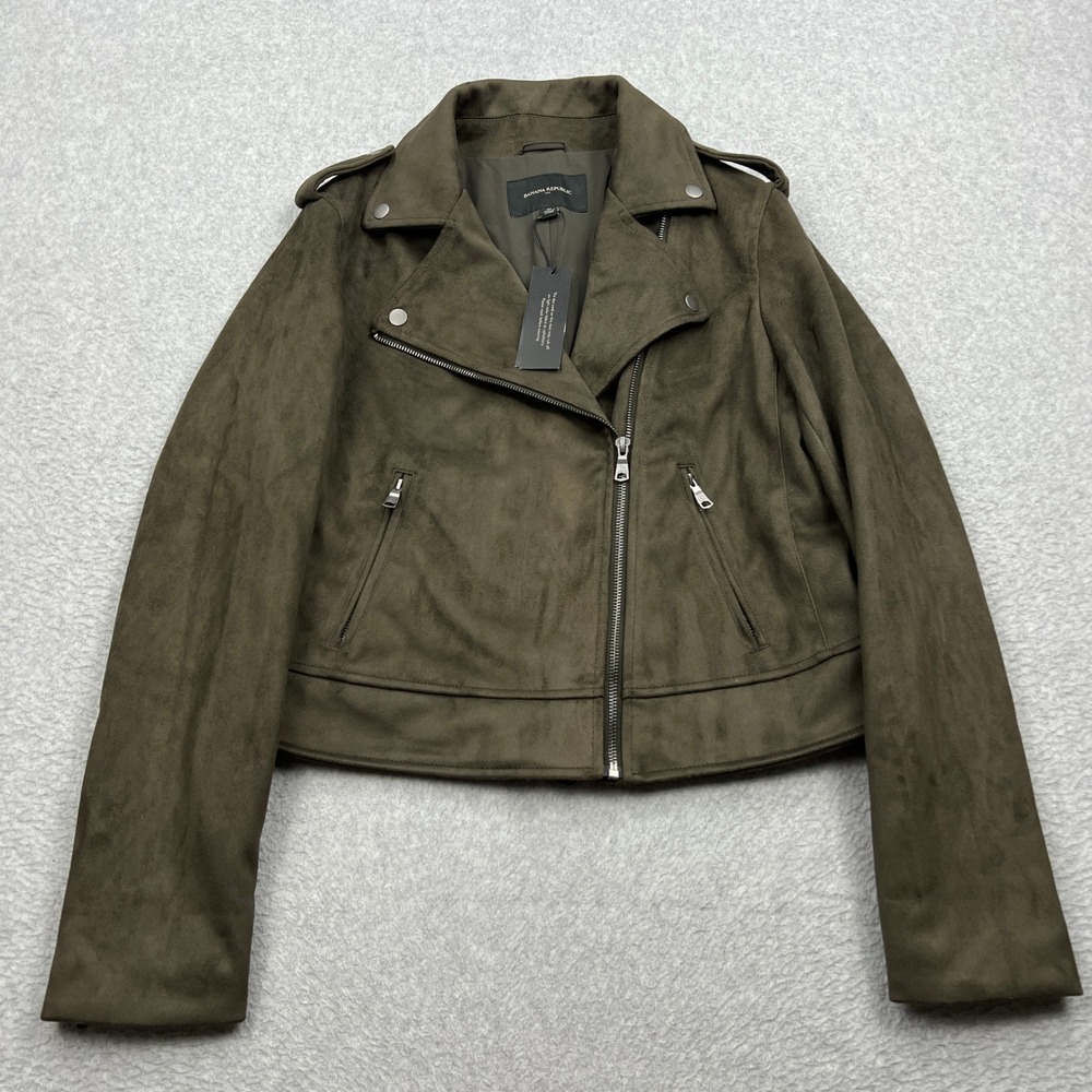 NEW Banana Republic Moto Leather Jacket Womens Medium Brown Vegan Faux Suede